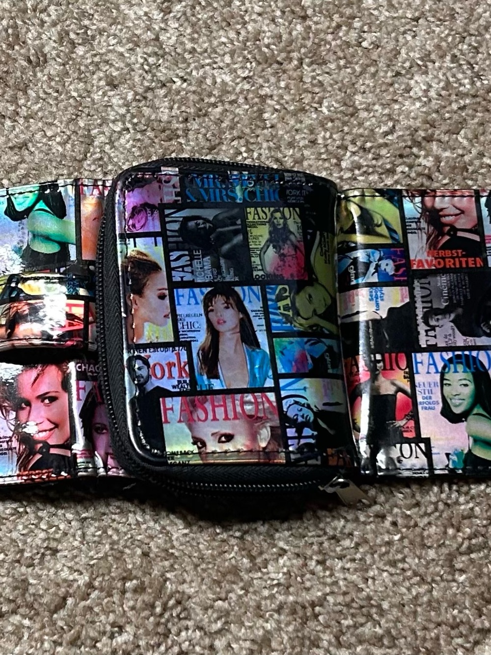 Multicolor Magazine Collage Wristlet Wallet